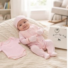 H15230: Baby Girls Teddies 6 Piece Mesh Bag Gift Set (NB-6 Months)